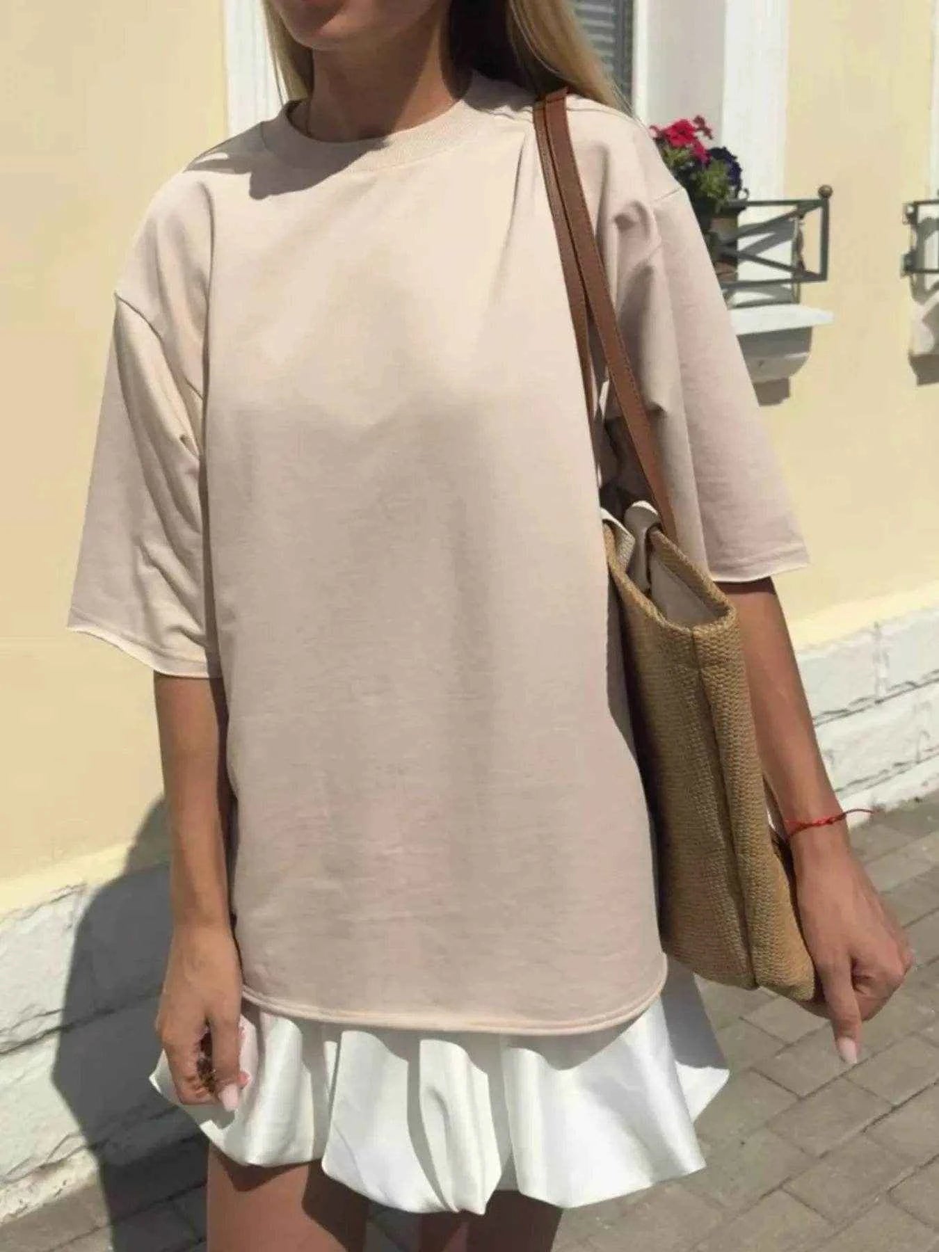 Round Neck Half Sleeve Oversized T-Shirt Khaki Trendsi 7ae87260-0abe-49c5-87dc-a515e49885ba-Max-Origin