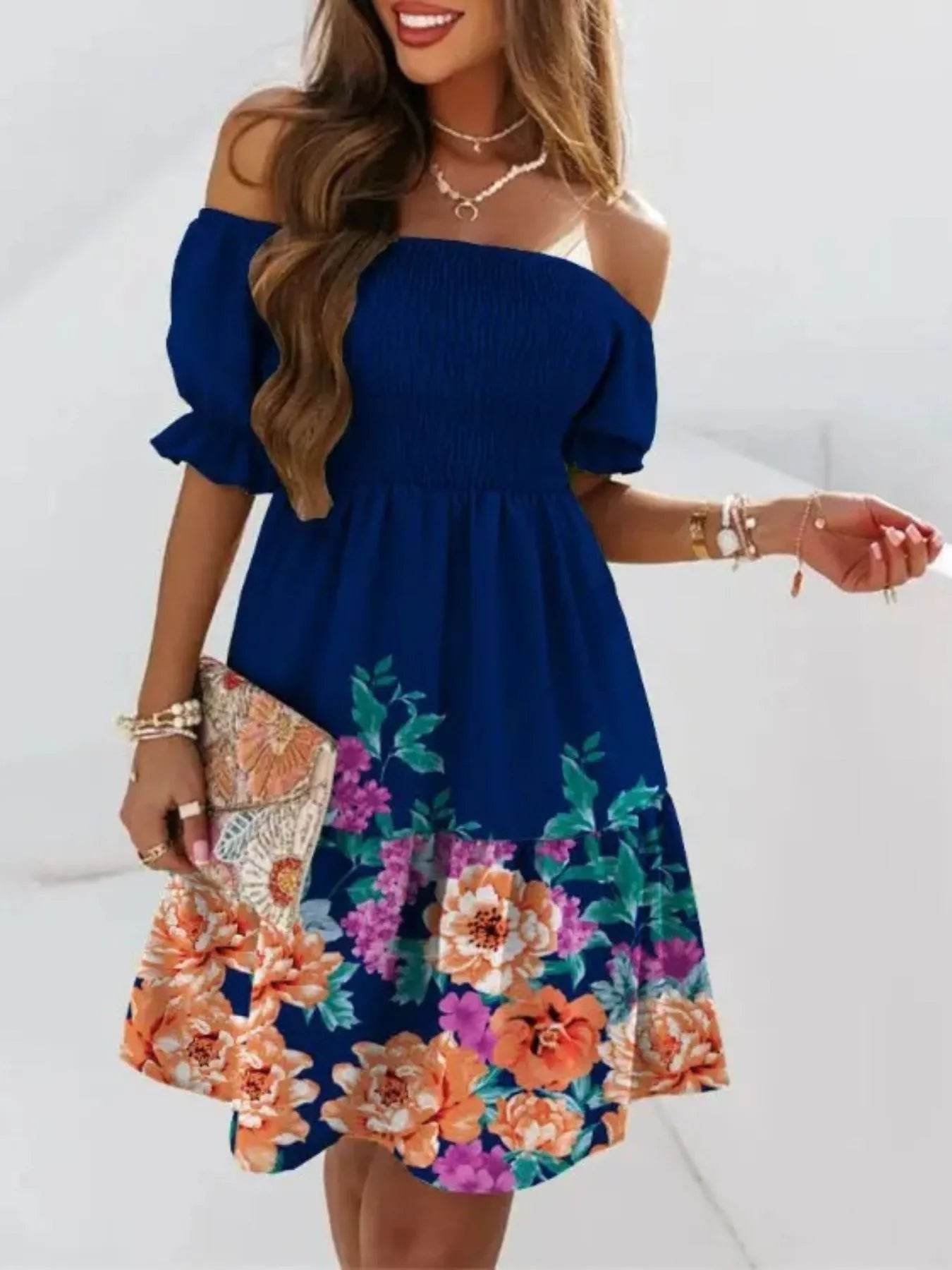 Off Shoulder Smocked Summer Dress Blue Yellow Flower Trendsi 7af952df-2d5c-4e54-ac3a-66a822c9caae-Max-Origin