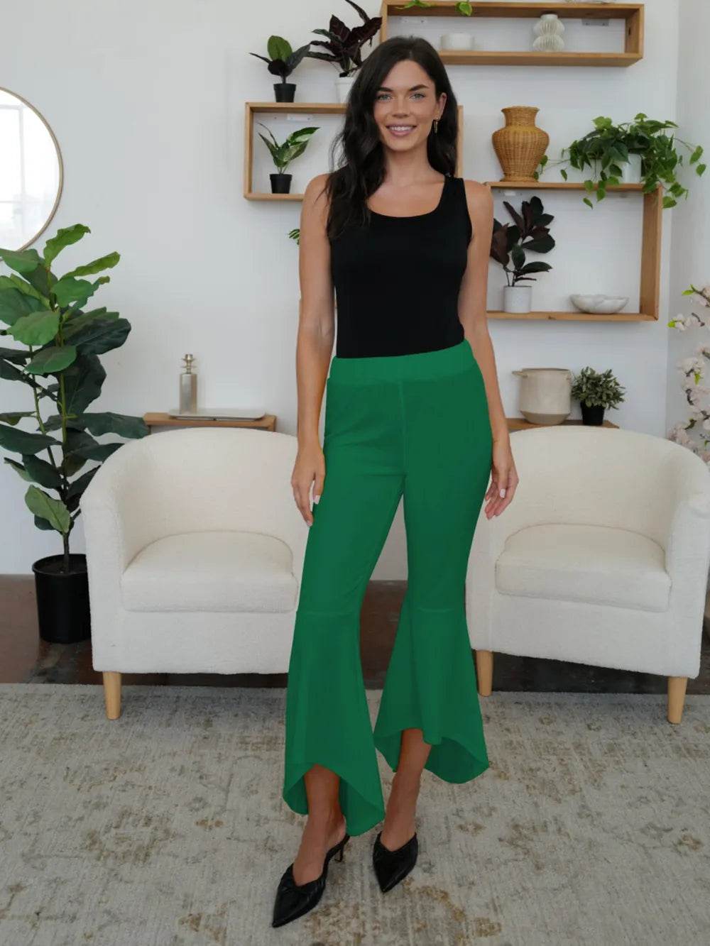 FAM-FAM High-Low Bootcut Pants Green Trendsi 7b514a25-fb9c-453a-9356-4e2997c6d239-Max