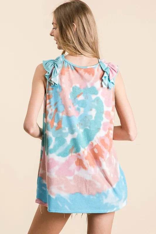BiBi Circular Tie Dye Knit V Neck Top With Ruffle Trendsi 7b5d02ba57964d90bd73485f61bbb969-Max-Origin