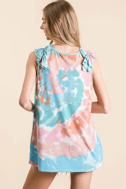 BiBi Circular Tie Dye Knit V Neck Top With Ruffle Trendsi 7b5d02ba57964d90bd73485f61bbb969-Max-Origin