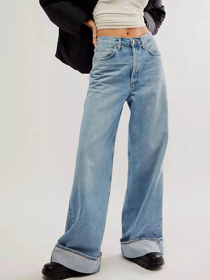 Cuffed Jeans with Pockets Light Blue Trendsi 7b602dec-4ec5-4ecc-bba5-ac71338cd58a-Max