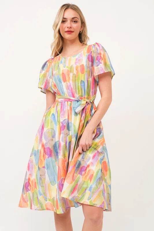 Lime 'N' Chili Watercolor Print Tie Front Midi Dress Trendsi 7b79a758548e4fd5923ae0d223801a20-Max-Origin
