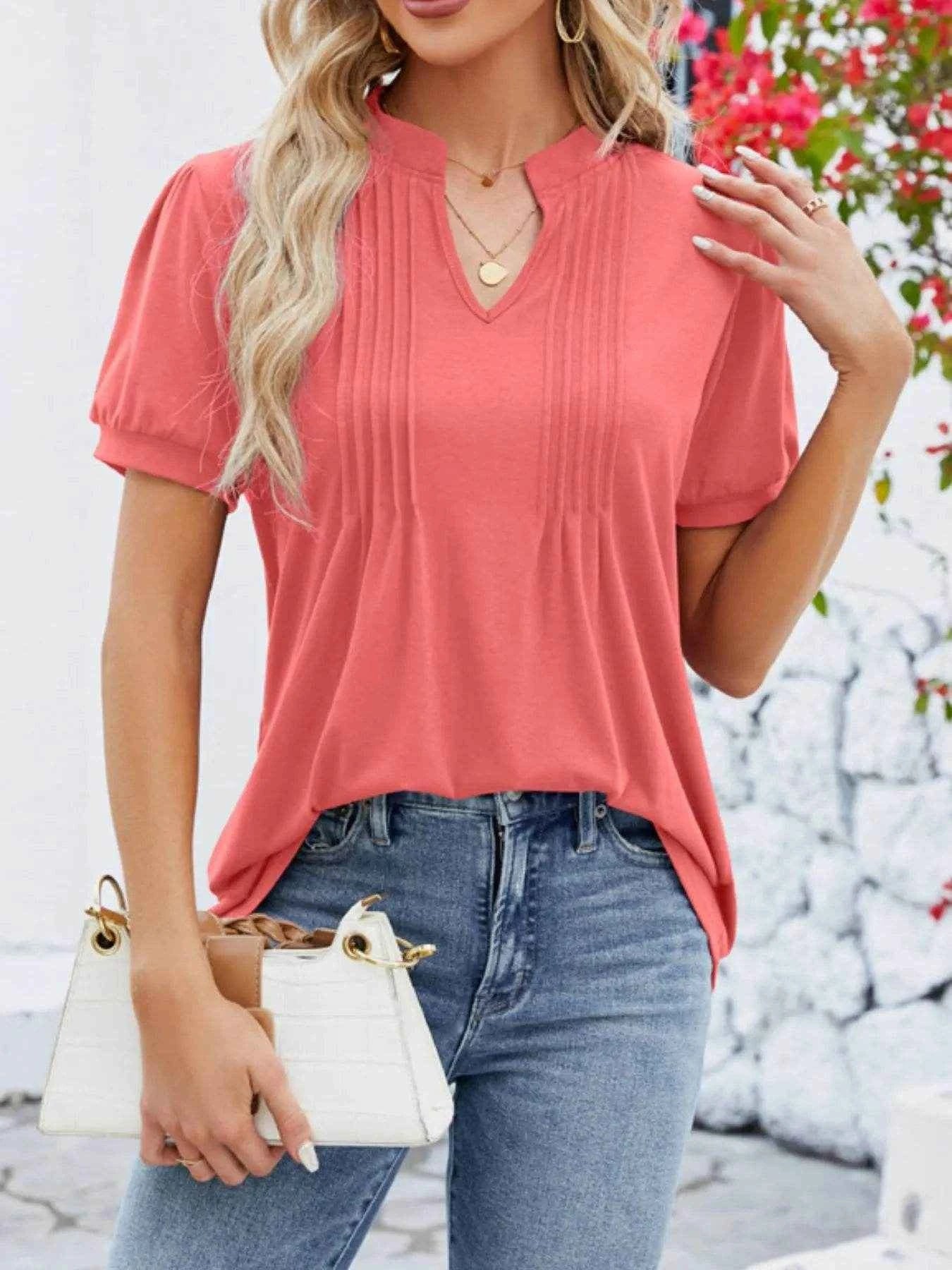 Notched Short Sleeve T-Shirt Trendsi 7bba3d04-5f7b-408a-8017-386588a19c26-Max-Origin