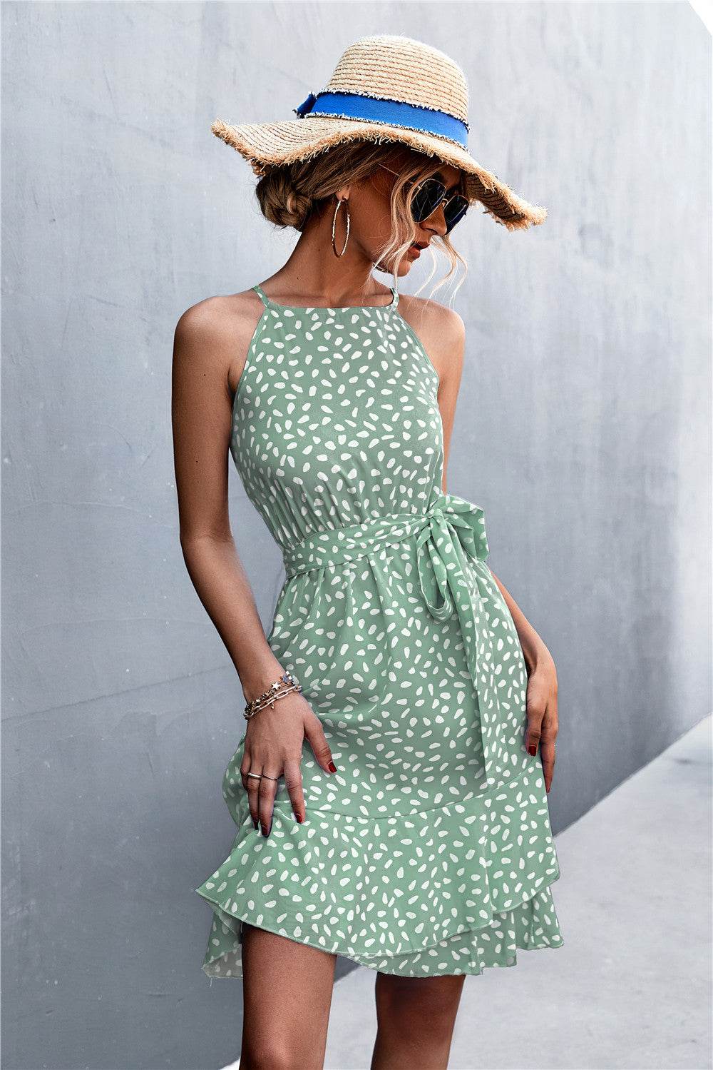 Printed Tie Waist Ruffle Hem Sleeveless Dress Trendsi 7bc013f880664de5b56158a6a19a50ef-Max