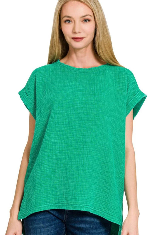 Zenana Woven Double Gauze Acid Washed Short Sleeve Top Trendsi 7bcd6175-4ff5-4604-a299-d6c420df8d4e-Max-Origin