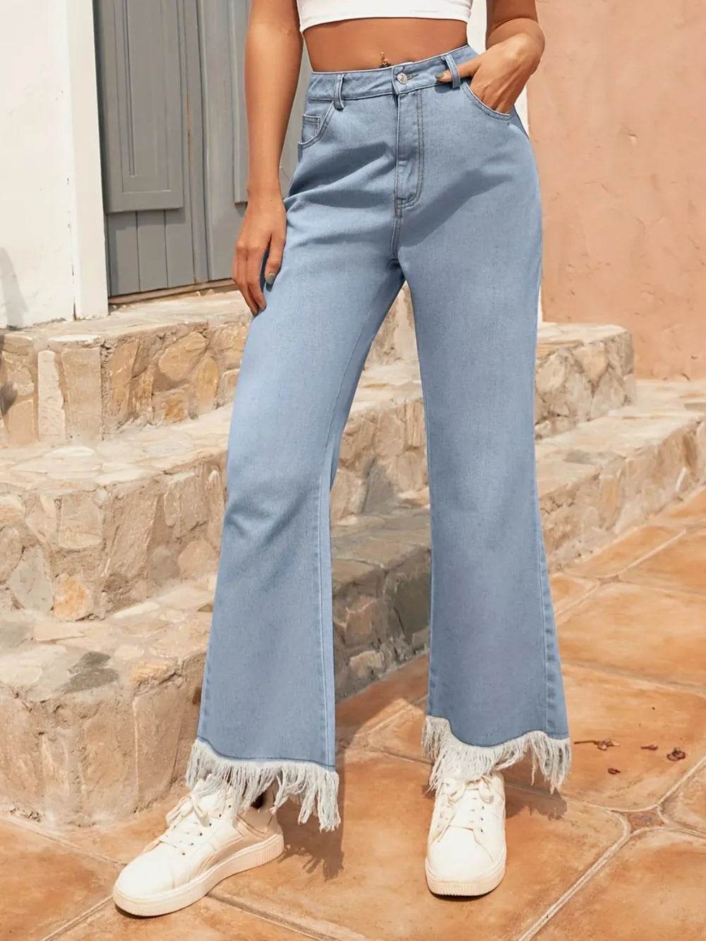 Raw Hem Bootcut Jeans with Pockets Trendsi 7bf7b81c-0b07-499d-be8f-61015d4b55b6-Max