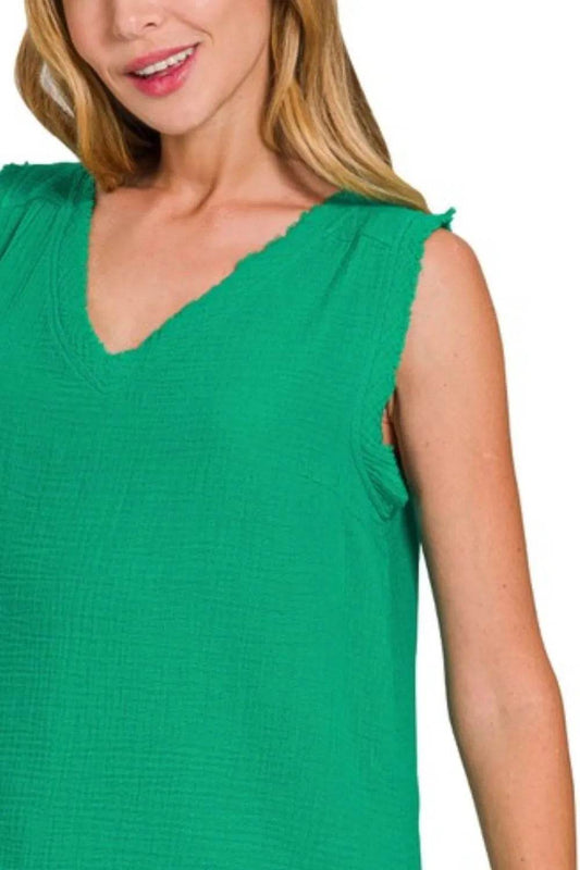 Zenana Double Gauze Raw Edge V-Neck Tank Trendsi 7bfa383c-acef-40ae-9fa3-c6ea98dd2957-Max-Origin