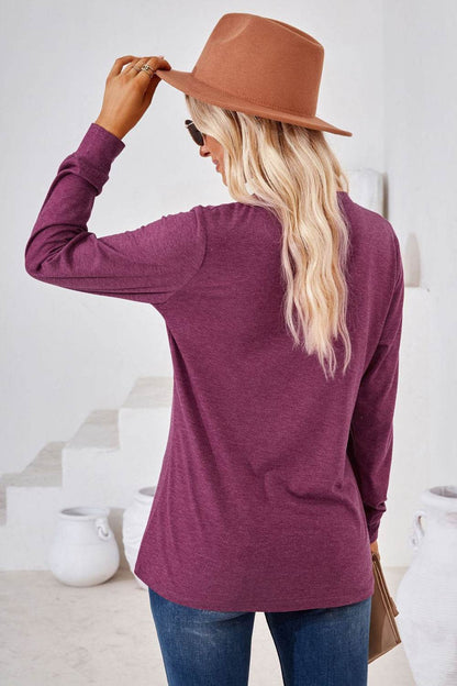 V-Neck Buttoned Long Sleeve Blouse Trendsi 7c265478f7ff4b0ca9d3e5a9ecb75b5a-Max