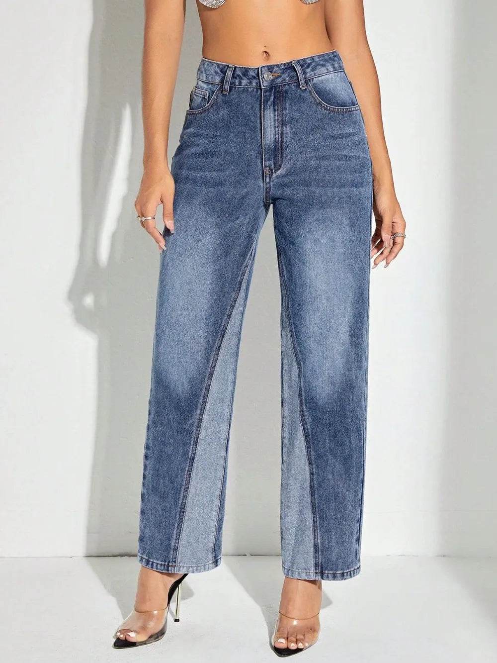 Contrast Patchwork Straight Jeans with Pockets Trendsi 7c42ce8b-cbe4-4c0f-8564-df440c074126-Max