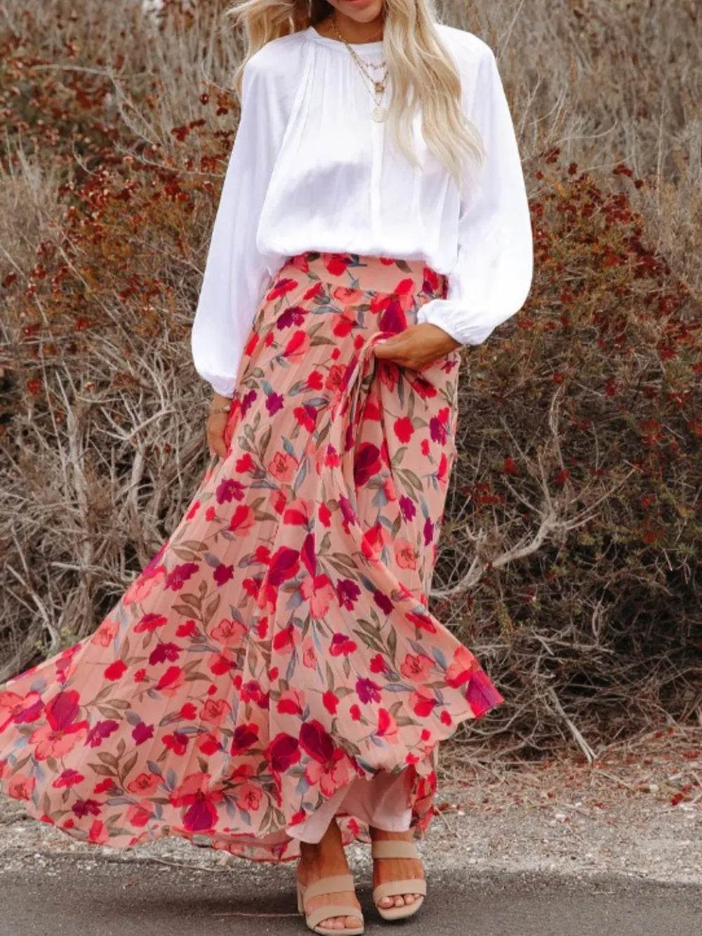 Printed Elastic Waist Pleated Maxi Skirt Trendsi 7c439c63-eedf-436b-b424-45c7de8c5cee-Max