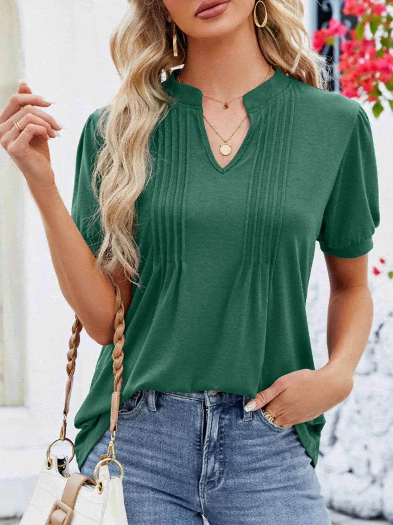 Notched Short Sleeve T-Shirt Trendsi 7c513222-2500-4505-87ce-27537c3754e6-Max-Origin