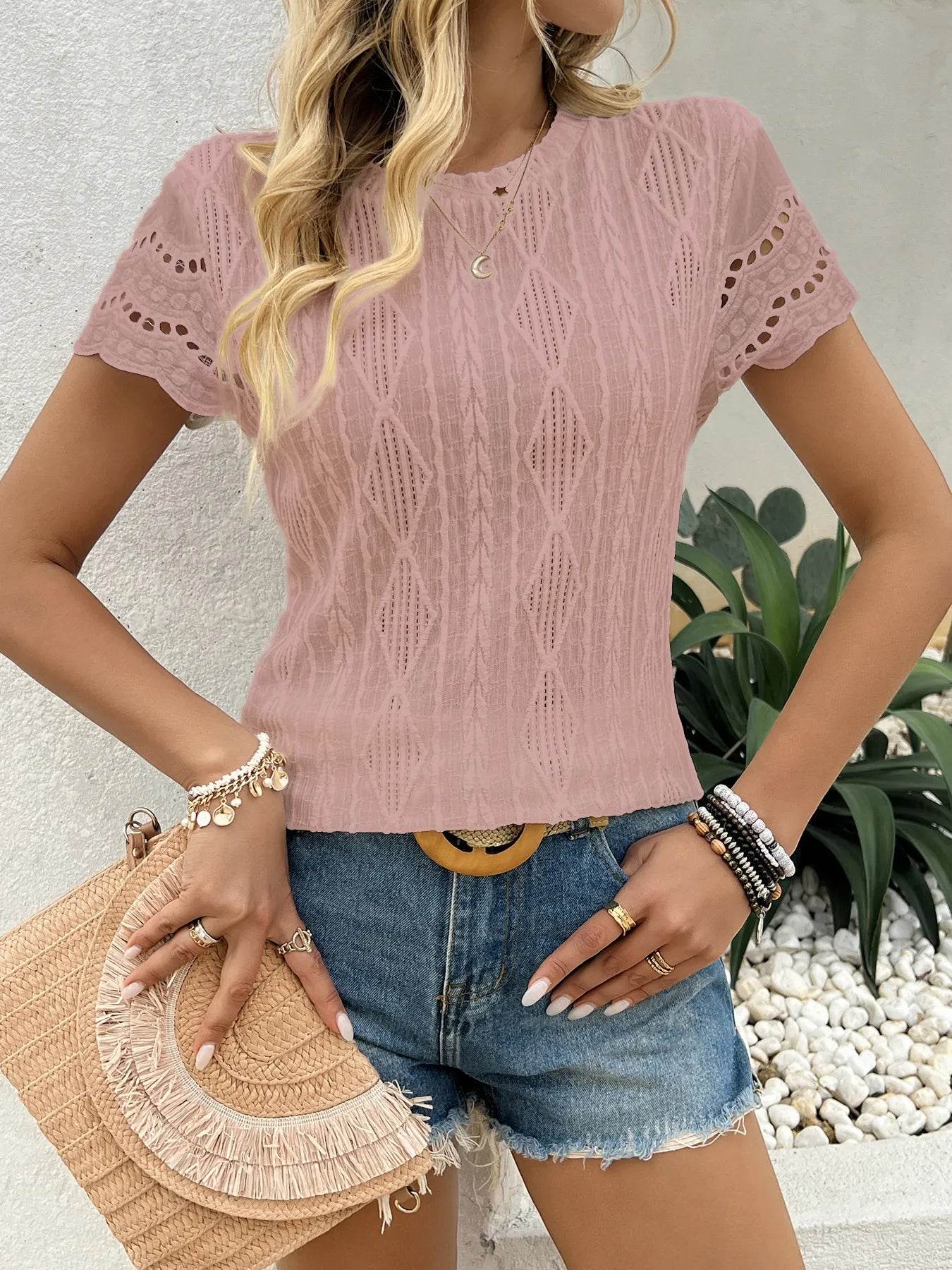 Crochet Lace Short Sleeve T-Shirt Trendsi 7c62788567544ba5bf7831c57ffb660b-Max-Origin