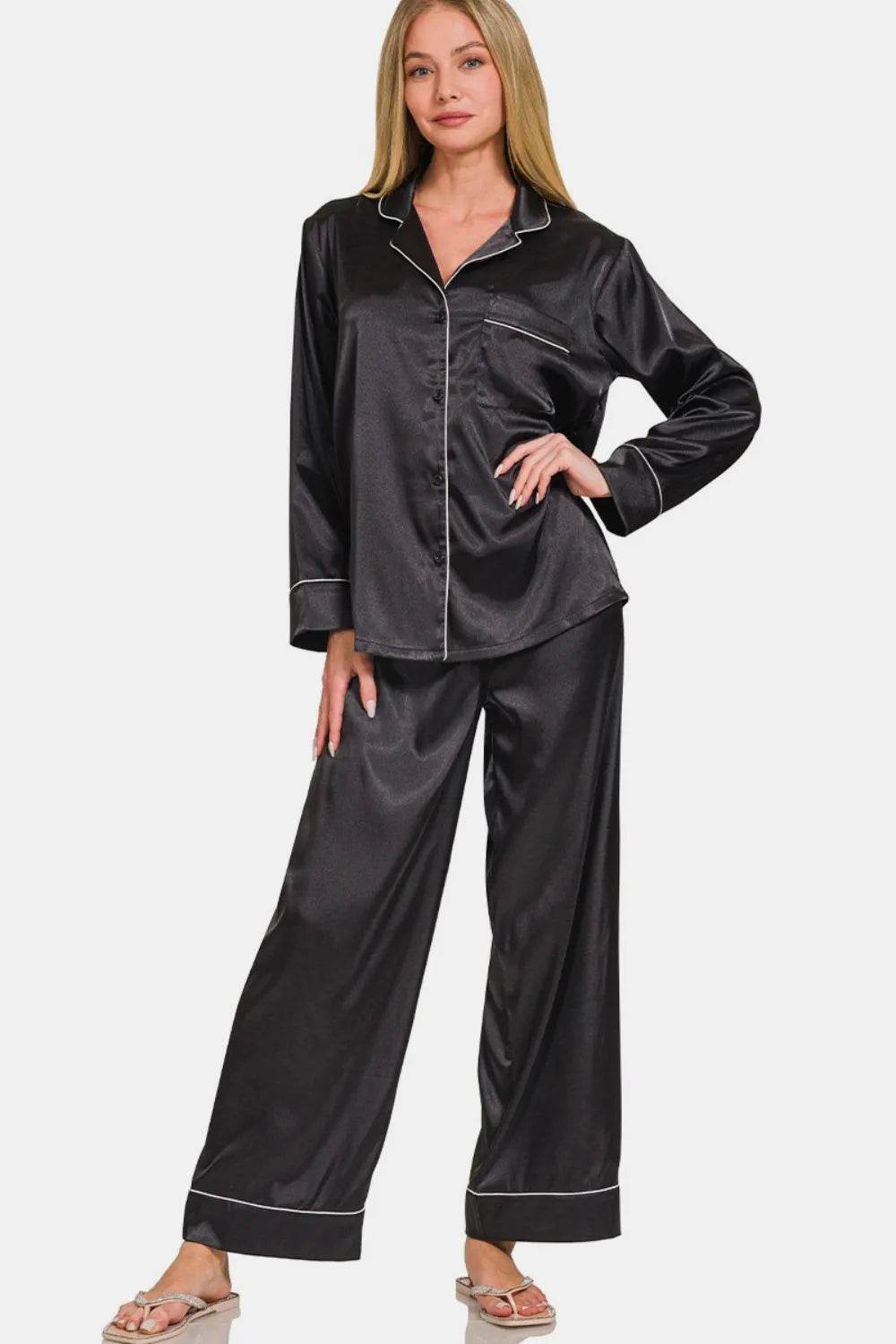 Zenana Satin Long Sleeve Shirt and Pants Pajama Set Black Trendsi 7c71a00d-3b8c-4bec-b479-6eef0d403cb5-Max