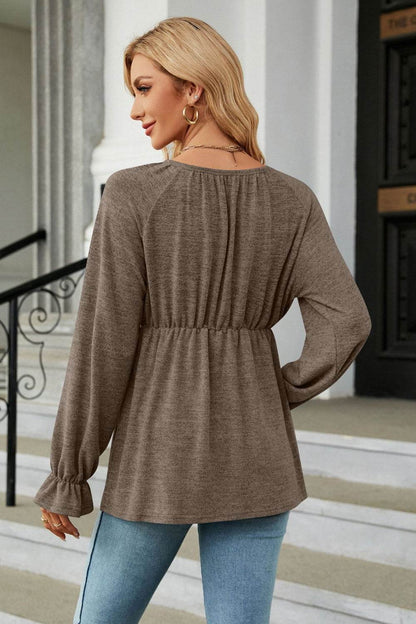 Round Neck Flounce Sleeve Blouse Trendsi 7c96cf51ad36436f99f3107a0c689752-Max