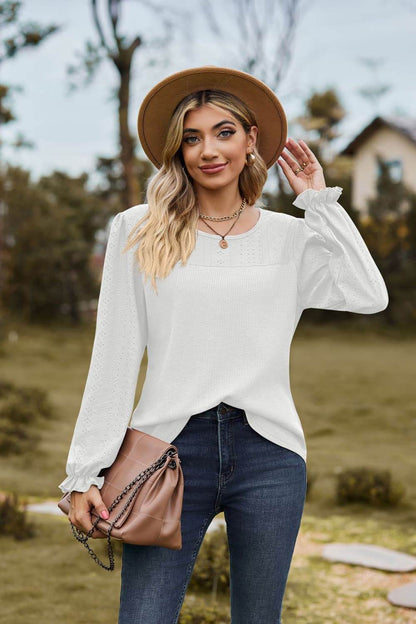 Round Neck Puff Sleeve Blouse White Trendsi 7cd36d25eba74279b1f299009431f764-Max