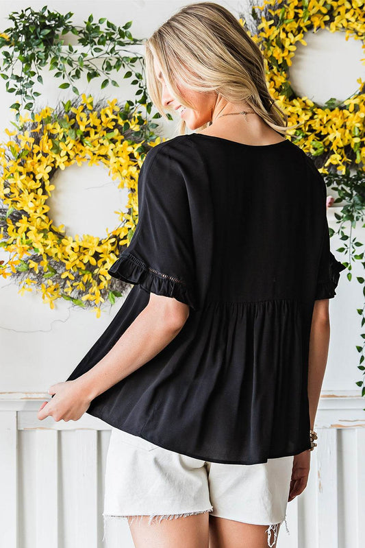 V-Neck Flounce Sleeve Babydoll Blouse Trendsi 7cdc6c48aefb4e9e8d4fba40355c5976-Max
