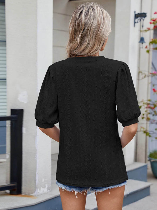Eyelet V-Neck Puff Sleeve Casual Top Trendsi 7ce30a6c35064b2db1286085bcc33541-Max-Origin