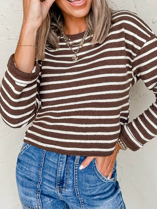 Stripe Cropped Crew Neck Long Sleeve T Shirt Trendsi 7d013434-3898-467b-a146-12a23e197c54-Max-Origin