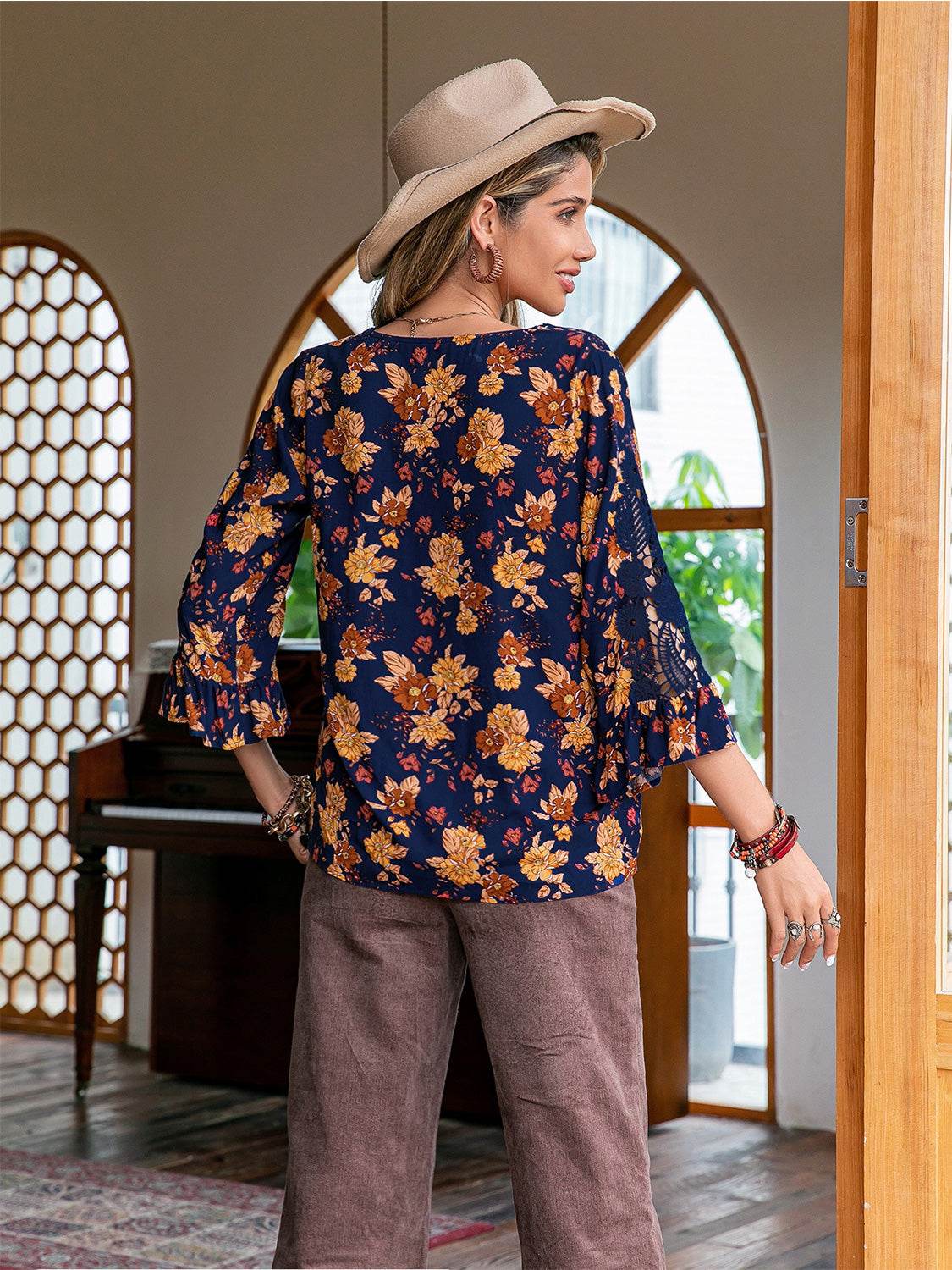 Floral V-Neck Crochet Blouse Trendsi 7d612a8e9d2149ddac4fb47abb390d46-Max