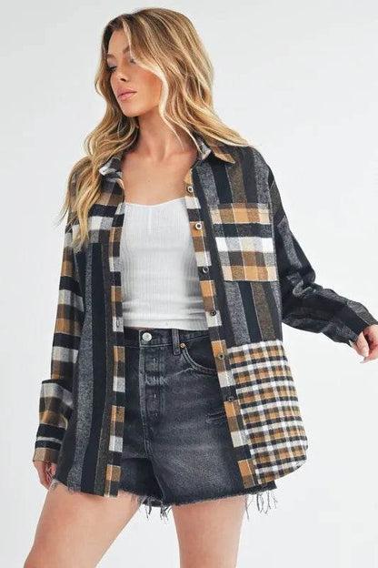 Aem+Co Curved Hem Plaid Button Up Shirt Trendsi 7d86d218-39df-439e-92fd-f7c55f7319da-Max