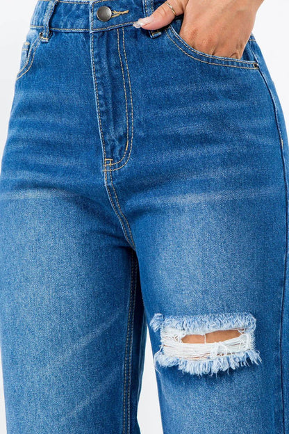 American Bazi High Waist Distressed Wide Leg Jeans Trendsi 7d9a8743-f3a4-47c4-a060-01b34afca563-Max