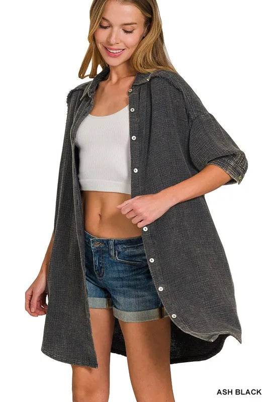 Zenana Washed Double Gauze Button Down Shirt Dress Trendsi 7dae0fe3a61345b4bfda7d1a2a88a173-Max-Origin