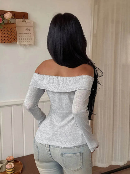 Off-Shoulder Long Sleeve Fitted T-Shirt Trendsi 7df4baa158cf42a79cb1dd1273ad96bd-Max-Origin