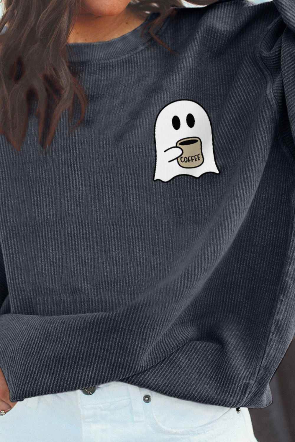 Ghost Graphic Drop Shoulder Sweatshirt Trendsi 7df72d21e2bc4e77ae5dc70e8347a617-Max