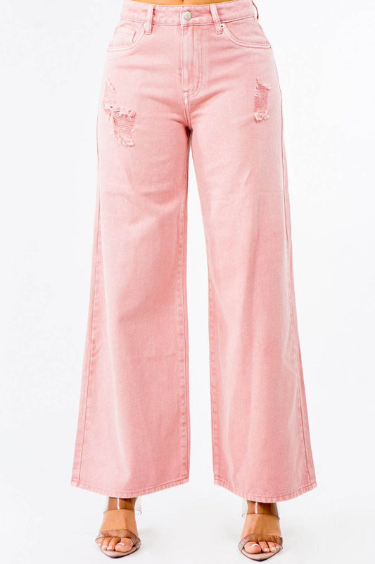American Bazi High Waist Distressed Wide Leg Jeans Blush Pink Trendsi 7e0786cb-6377-4c36-9bc1-36643a91bccc-Max