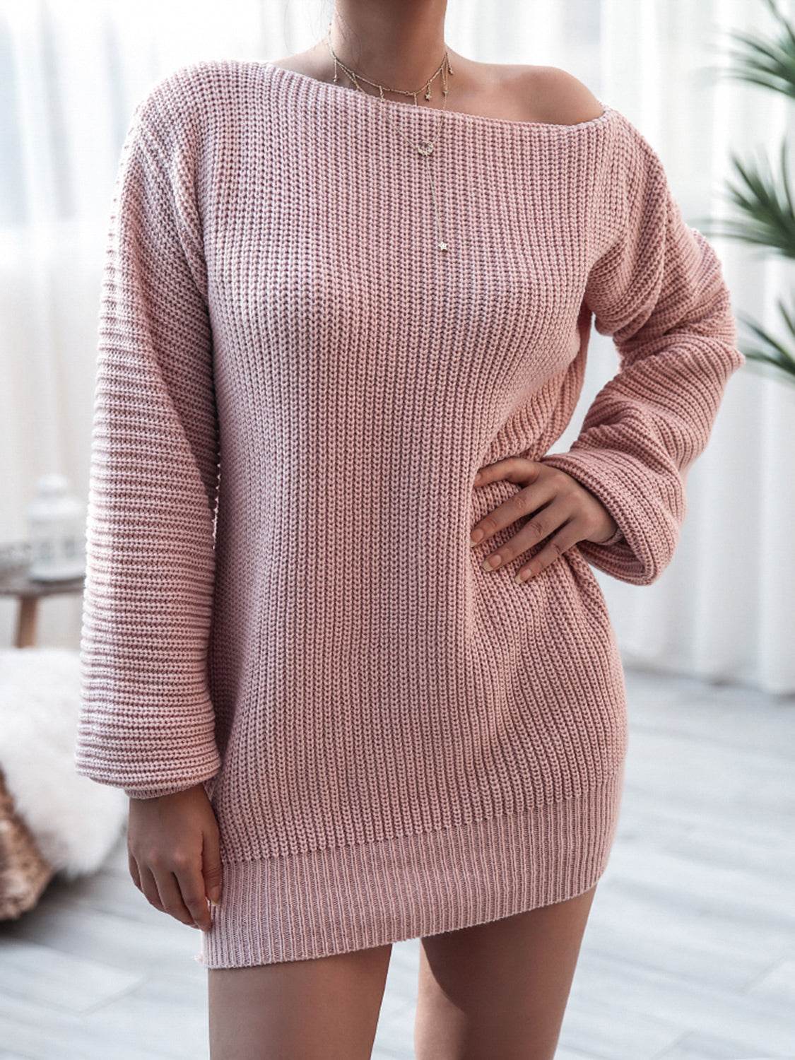 Rib-Knit Mini Sweater Dress Dusty Pink Trendsi 7e0c835b311a42908fdce433ab51c57b-Max