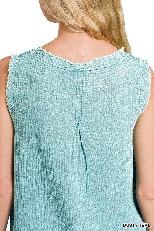 Zenana Double Gauze Raw Edge Acid Washed Tank Trendsi 7e1250e1cf6c4cf0a1182352db49a5f5-Max-Origin