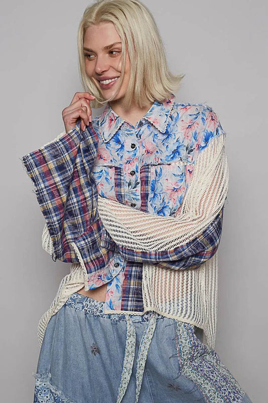 POL Floral Slit Back Plaid Patchwork Shirt Blue Trendsi 7e32f575-5a4f-43db-a0a7-10af5dff86f6-Max-Origin