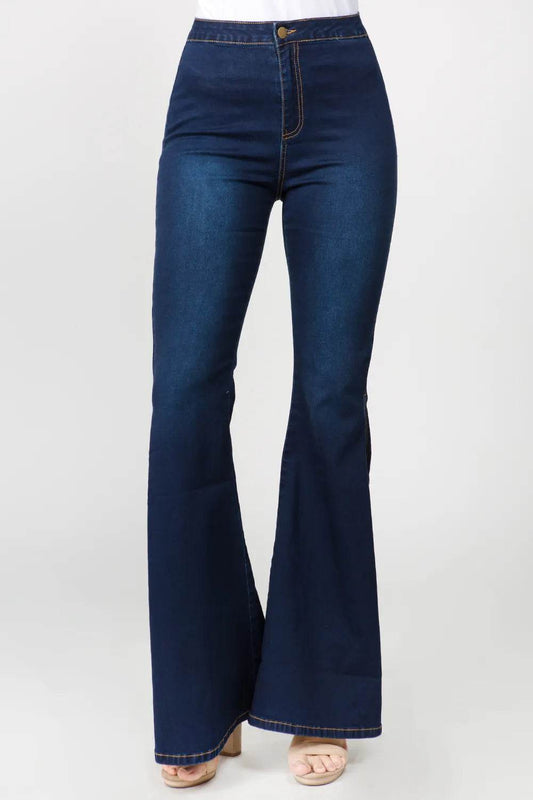 American Bazi Side Slit Flare Jeans DK Blue Trendsi 7e381448-f734-4215-9ac7-97bf65ce5e29-Max