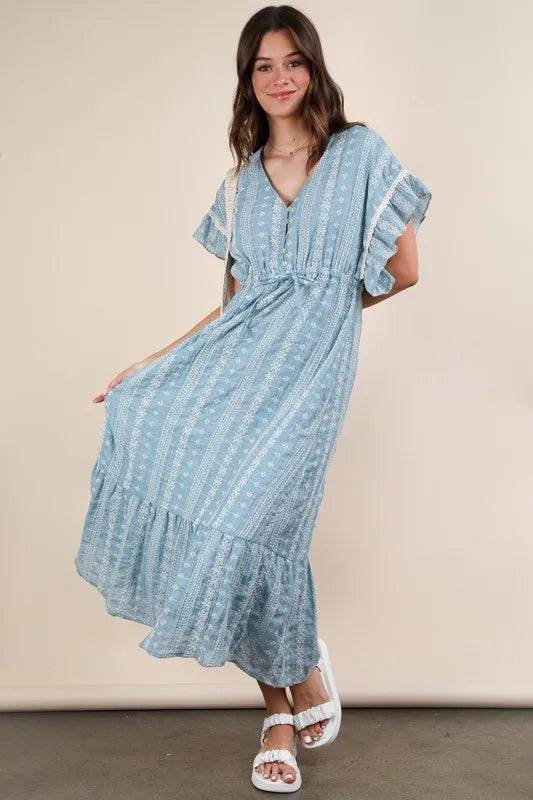 VERY J Embroidered Boho Ruffled Midi Dress Trendsi 7e768157f42649a885e8e8525c078005-Max-Origin