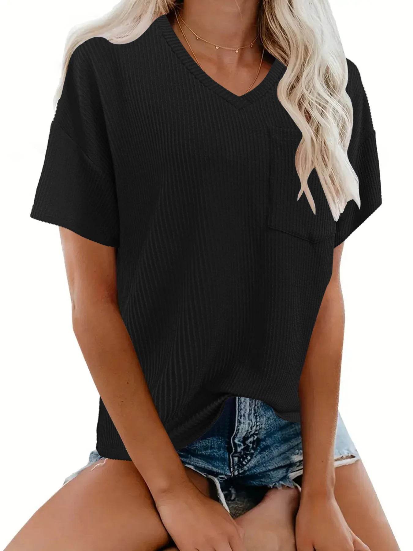Ribbed V-Neck Oversized T-Shirt Trendsi 7e871cbcbbe44f7db9996c0540d1085a-Max-Origin