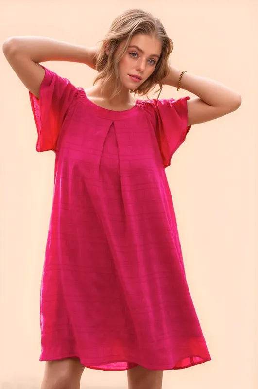 Davi & Dani Textured Ruffle Boat Neck Shift Dress Fuchsia Trendsi 7e92dd8bf30d4288b499844ff2328644-Max-Origin