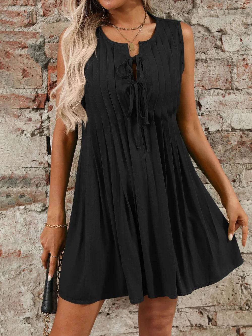 Tied Front Pleated Sleeveless Mini Dress Trendsi 7ed5e7ac-57ca-4743-b862-3f86ed4e35a3-Max