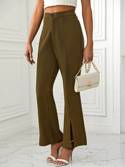 Slit Flare Pants with Pockets Olive Brown Trendsi 7edfedc2-30cd-41f0-9c84-3e7fb0ad6dc3-Max