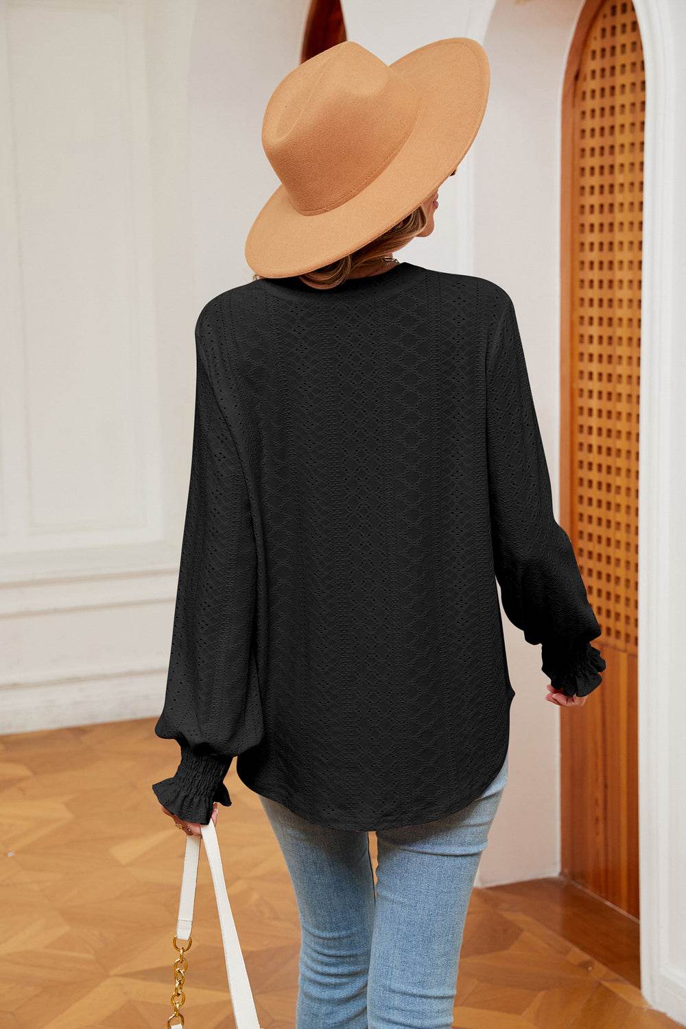 Notched Neck Flounce Sleeve Blouse Trendsi 7ef6628fbce943f5910d2ff8e64fa50c-Max
