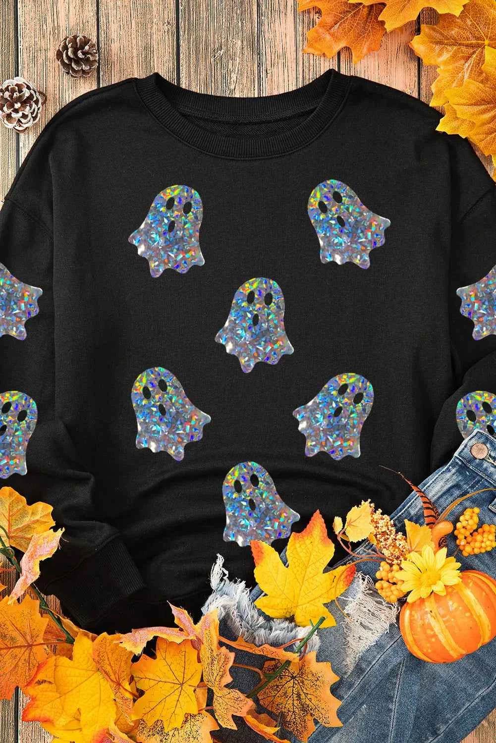 Ghost Round Neck Long Sleeve Sweatshirt Trendsi 7f029e69-40b1-45e1-9472-21744d17d5e4-Max