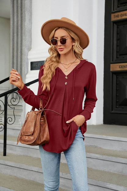 Long Sleeve Hooded Blouse Burgundy Trendsi 7f83dc6d378a495ebf57530854c9c543-Max