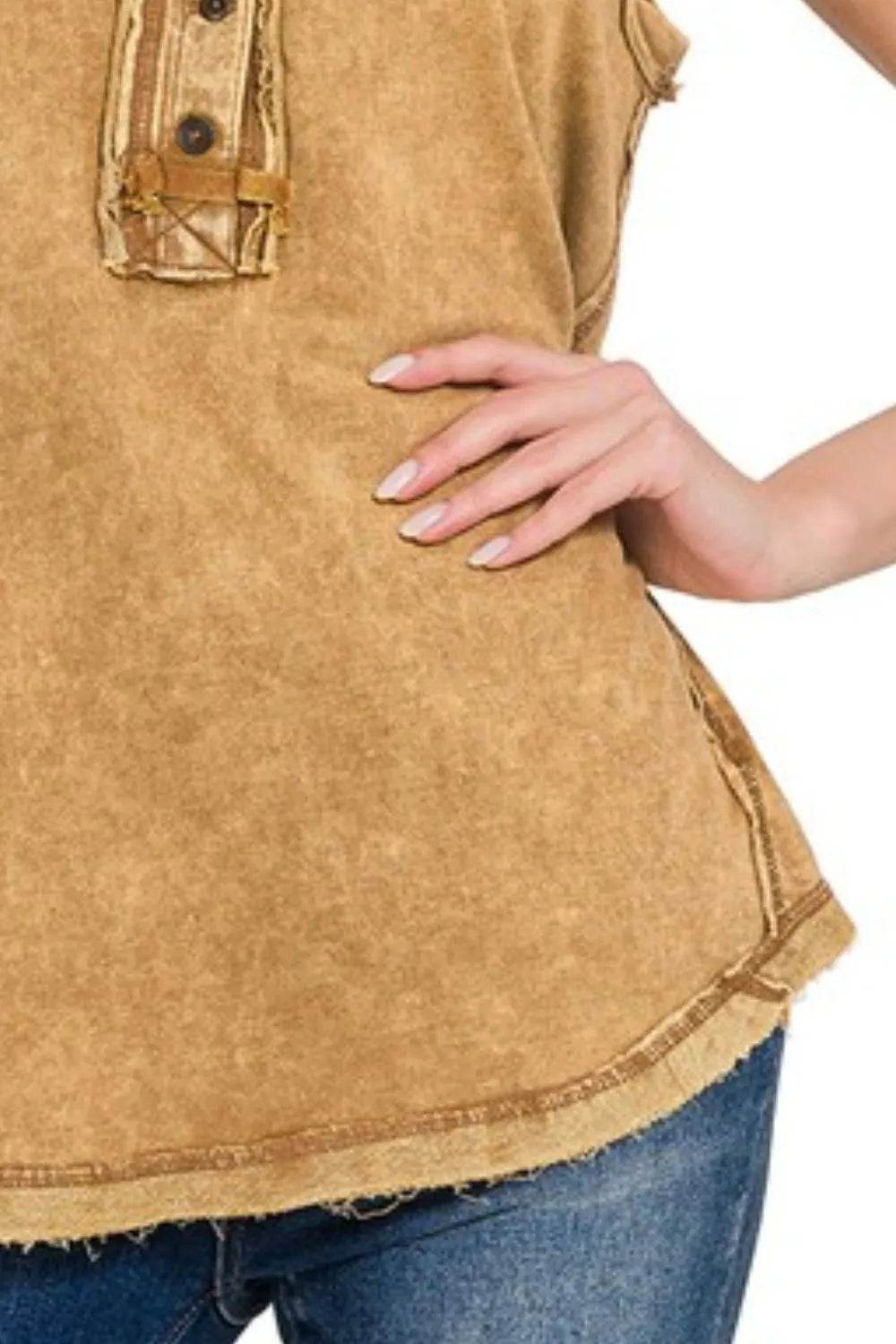 Zenana Washed Half-button Raw Edge Sleeveless Henley Top Trendsi 7f84ec0b-4f38-4557-b368-4ab5e4604191-Max-Origin