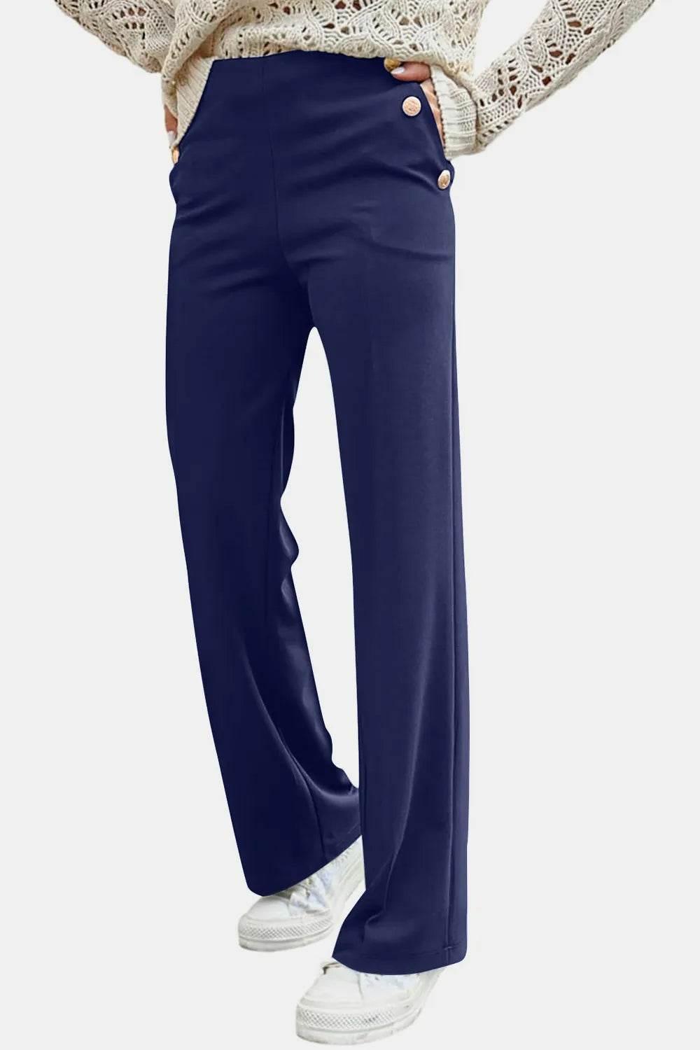Decorative Button High Rise Pants Trendsi 7f8b5cc2-b835-417c-b085-0efcc7d8c08f-Max