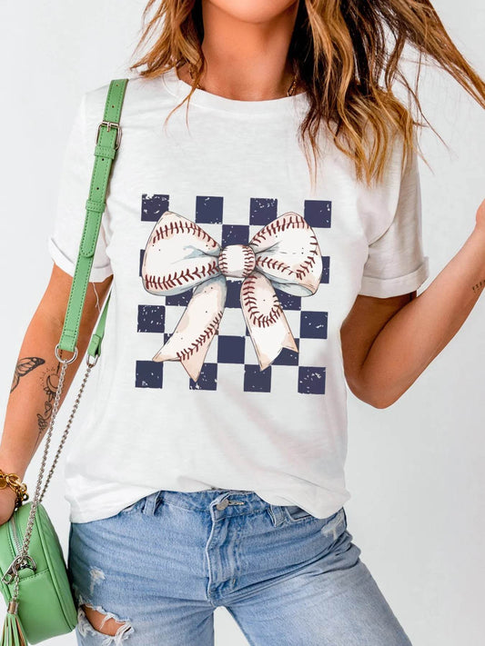 Checkered Bowknot Graphic Crew Neck T Shirt Trendsi 7f8e3ce5ba6a4b40a8ce9beef9ffaaee-Max-Origin