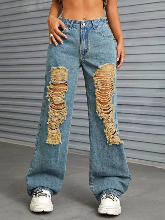 Distressed Wide Leg Jeans with Pockets Medium Trendsi 7faff190-623f-41ee-910d-c4beb409f81a-Max