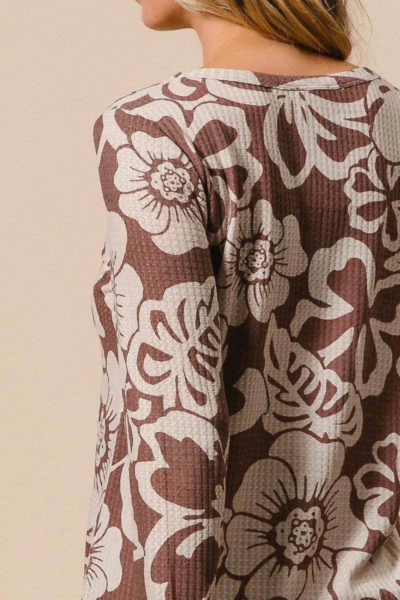 BiBi Flower Printed Waffle Thumb Opening Top Trendsi 7fb2b5ca61554e47998702a39962c2f1-Max-Origin