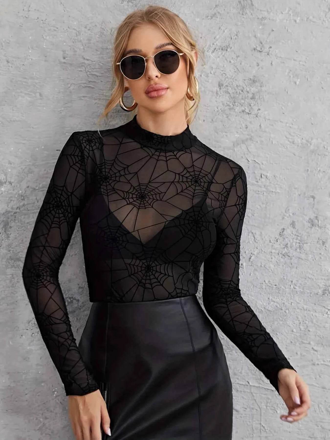 Spider Web Print Long Sleeve Blouse Black Trendsi 7fb485c6a9f34d37a60863cb6111d097-Max-Origin