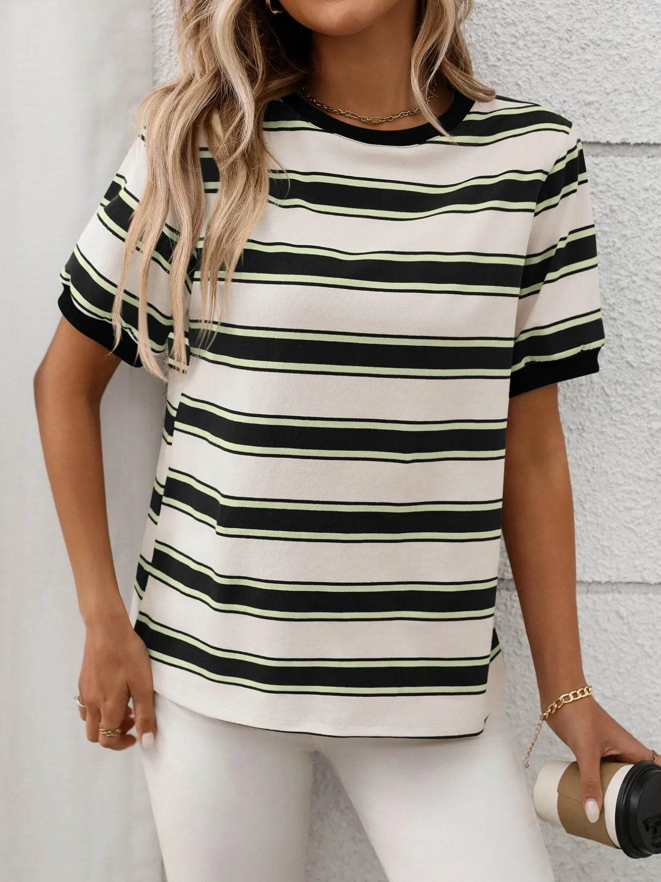 Striped Short Sleeve Crew Neck T-Shirt Trendsi 7fe26cf3-9b68-4b14-b1ee-b348b4eda9b0-Max-Origin