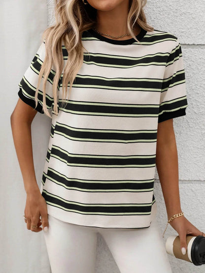 Striped Short Sleeve Crew Neck T-Shirt Trendsi 7fe26cf3-9b68-4b14-b1ee-b348b4eda9b0-Max-Origin